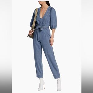 7 For All Mankind Puff-Sleeve Denim Jumpsuit
